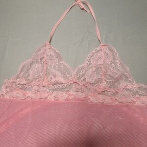 Unbranded Babydoll Chemise Lingerie Women Medium Pink Lace Mesh Halter Nightie